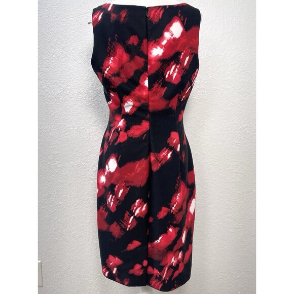 KARL LAGERFELD Womens SIZE 12 Black/Red Watercolor Knit Sleeveless DRESS EUC - Picture 2 of 8